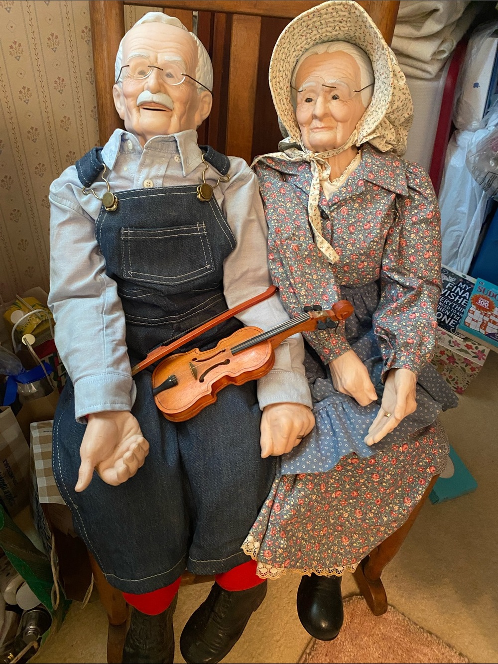 Antique Handcrafted William Wallace Jr Grandma & Grandpa Porcelain Dolls